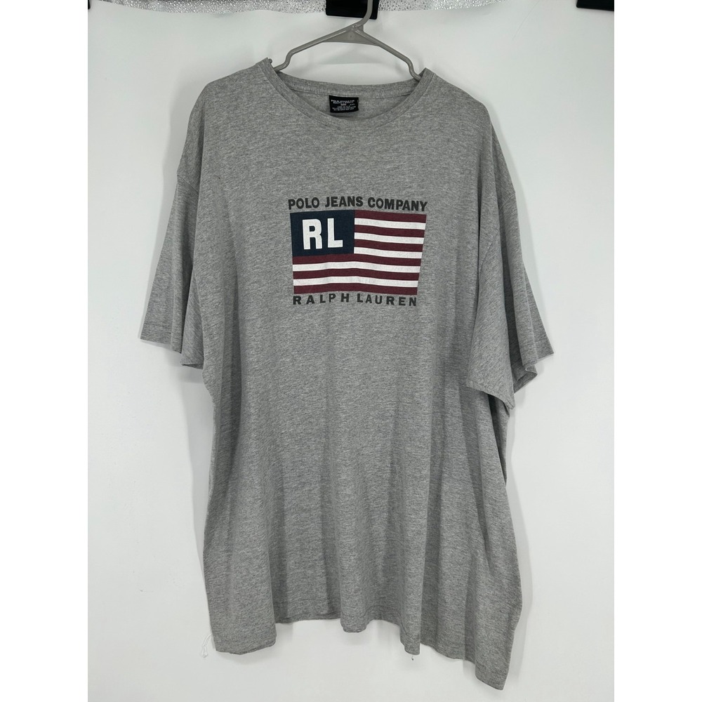 Vintage Polo Jeans Co Ralph Lauren Made In USA American Flag Graphic Tee 2XL - Picture 1 of 6